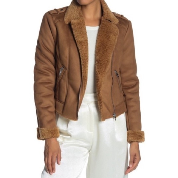 Philosophy Jackets & Blazers - Philosophy Nordstrom Brown Tan Faux Suede Shearling Moto Biker Jacket Size XS